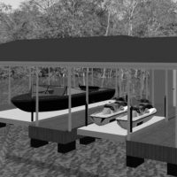 Boat house with two bays with lifts.