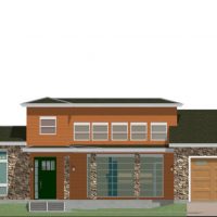 Modern story and a half home design with stone accents.