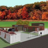 Modern home design with car port and privacy fence.