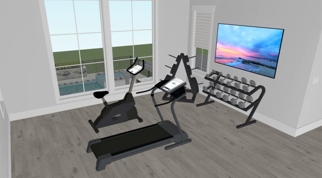 At home workout space with smart exercise machines