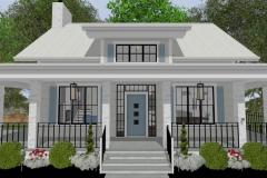Bobby McFadden's residential design with large open windows and blue exterior accents.