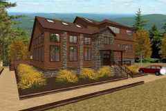 Modern Mountain home with a brown wood exterior.