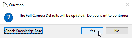 Question dialog asking if the defaults should be updated